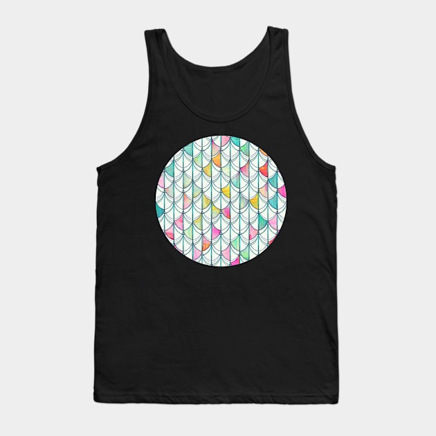 Pencil & Paint Fish Scale Cutout Pattern - white, teal, yellow & pink Tank Top by micklyn